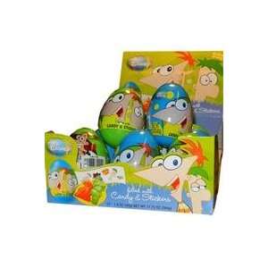 PHINEAS & FERB PLASTIC EGG W/ CANDY & STICKERS, 12 COUNTS