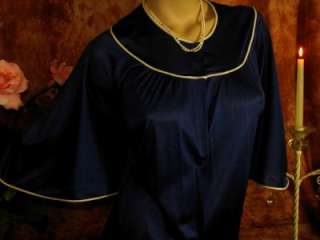 Elegant Midnite Blue LORRAINE Vtg Nylon Sweeping Nightgown M L XL 