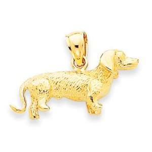 14k Gold Solid Polished 3 Dimensional Wire Haired Dachshund Charm