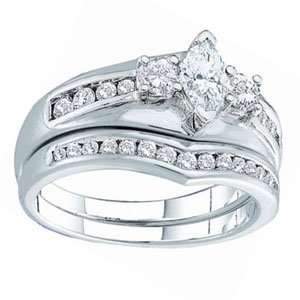  1 Carat Marquise Round Diamond 14k White Gold Bridal Set Jewelry