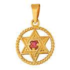 Judiaca 14K Gold Star of David with Ruby Pendant