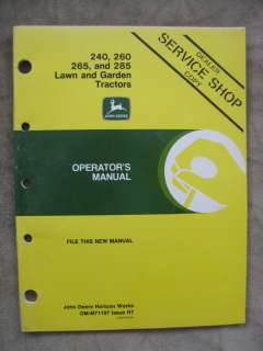 John Deere 240 260 265 285 Lawn Tractor operators manual JDH7  