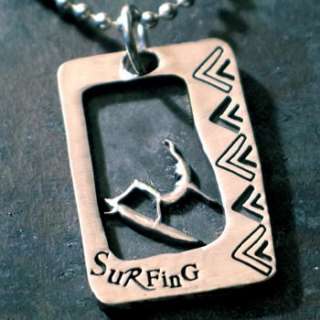 Pewter DogTag Surfer Necklace Surfboard Hawaiian Art  
