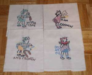 PC ADORABLE EMBROIDERED FOLK ART KITCHEN DISH TOWELS  