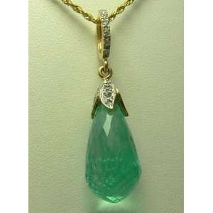  17.87 Glittering Colombian Emerald Briolette & Diamond 
