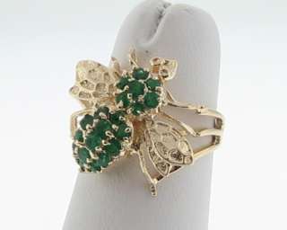 Natural Emeralds Fly Insect Bug 14k Yellow Gold Ring  