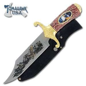  Bowie Hunting Knife with Etched Blade & Sheath   Eagle 