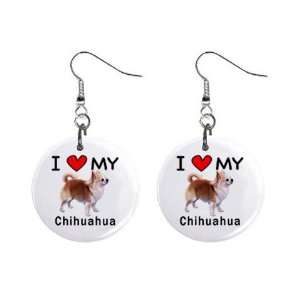  I Love My Chihuahua Button Earrings 