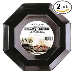   Function Octagonal Plastic Plate, Black, 7 Inch, 12 Count (Pack of 2