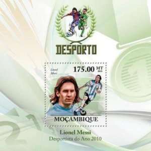  Lionel Messi Football Souvenir Sheet Stamp Mozambique 