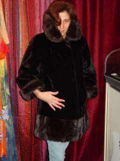 Vintage womens black soft faux fur car coat 50s  