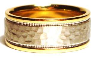 MENS WEDDING BAND MEN RINGS 14k TWO TONE GOLD HAMMERED  