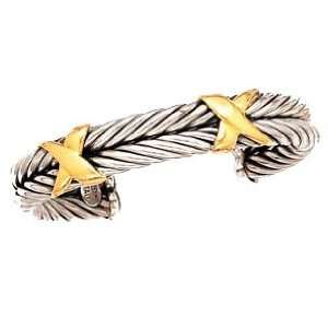  925 Silver Double Twist Cuff Bracelet with 18k Gold Criss 