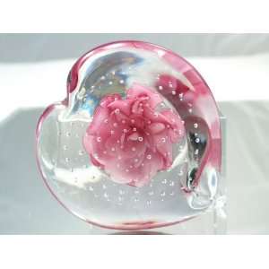  Murano Design Hand Blown Glass Art Pink Bubble Paperweight 