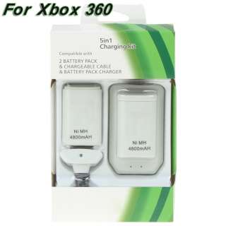 in 1 USB Charger with cable and 2x batteries for Xbox 360 Slim White 