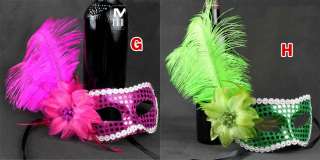   Party Sequin Mask Costume Venetian Masquerade Flower Ostrich Feather