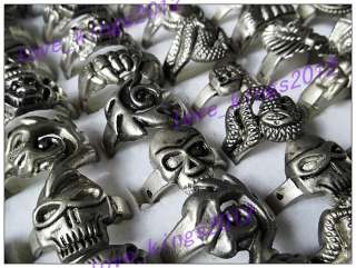   wholesale lots 25pcs skull carved biker mens alloy rings jewelry FREE