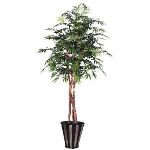 Potted Artificial Japanese Maple Tree in Striped Silver and Black 