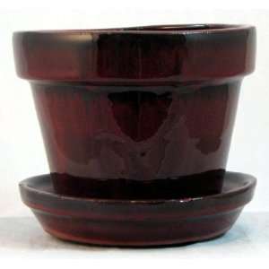  Glazed Ceramic Pot/Saucer  Tropical Red 6 3/4 x 5 1/2 