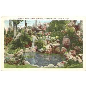 1920s Vintage Postcard Tropical Rock Garden and Pool   Bayfront Park 