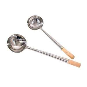 Stainless Steel Perforated Wok Ladle With Wood Handle   18.5  