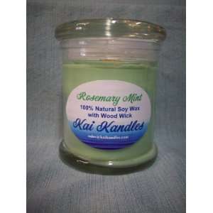   candle with crackling soft wood wick (Rosemary Mint)