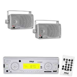 Pyle Marine Radio Receiver and Speaker Package   PLMR89WW AM/FM MPX IN 