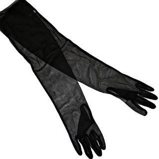 Womens Black Opera Length Satin Gloves by Luxury Divas