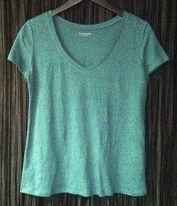 NEW EILEEN FISHER SPRUCE Linen Jersey V Neck Easy Top / Shirt NWT S/M 