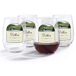  Personalized Vineyards Stemless Wine Glasses (Set of 4 