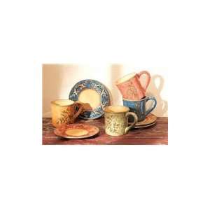   of 4 Vibrant Decorative Swirl Border Cups with Saucers