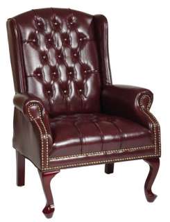   Oxblood (Burgundy) Traditional Wing Back Queen Anne Lounge Club Chairs