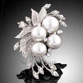 18k GOLD GP Swarovski crystal pearl rose brooch pin 116  