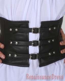 Victorian Black Leather Authentic Steel Boned Front Buckles Underbust 