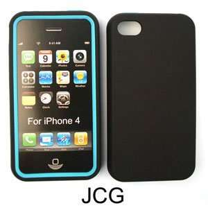  HARD SOFT BUMPER CASE FOR APPLE IPHONE 4 BLUE SKIN WITH 