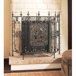  Fireplace Screen with Tri Panel in Black and Antique Gold 