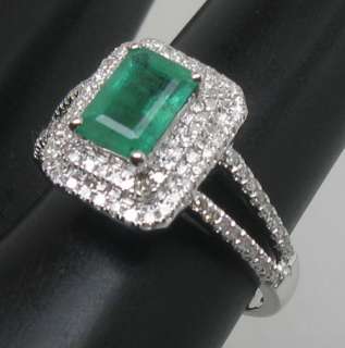 Soild 14K White Gold 1.77CT Natural Columbian Emerald Diamond Ring 