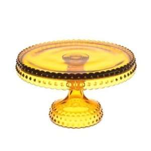   Pressed Glass Amber 8 Hobnail Cake Stand/Plate