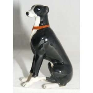  GREYHOUND Dog Black w/White Sits Figurine MINIATURE New 