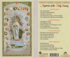   Lady of Lourdes Mysteries of Holy Rosary Prayer Card Catholic Prayers