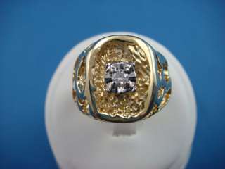 14K YELLOW GOLD MENS VINTAGE OPEN NUGGET RING WITH DIAMOND 9.1 GRAMS 
