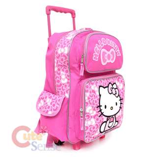 Sanrio Hello Kitty Large Rolling Backpack School Roller Bag Pink Bows 