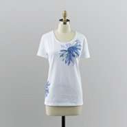 Laura Scott Womens Floral Rhinestone T Shirt 