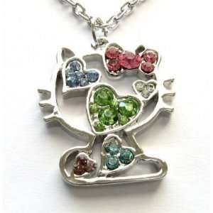  Kitty Multi Color Crystal Heart Necklace Pendant 