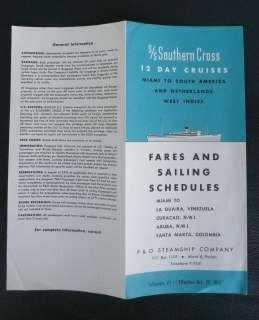 1955 S.S. Southern Cross P&O Steamship Company schedule  