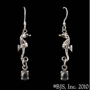 Seahorse Earrings with Gem, Sterling Silver, Hematite set gemstone 