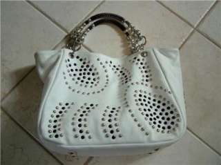 SHARIF Pebble Leather Studded Handbag/Art Handle White  