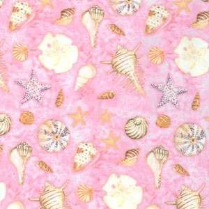 STARFISH SAND DOLLARS SHELLS PINK~ Cotton Quilt Fabric  