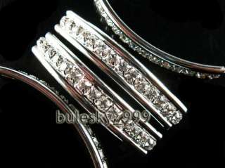 10 Silver Plated 50x9mm Crystal Rhinestone Finding Curve 2Hole Tube 