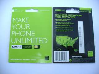 LOT 50 NEW SIMPLE MOBILE STARTER KIT SIM CARD UNLIMITED  